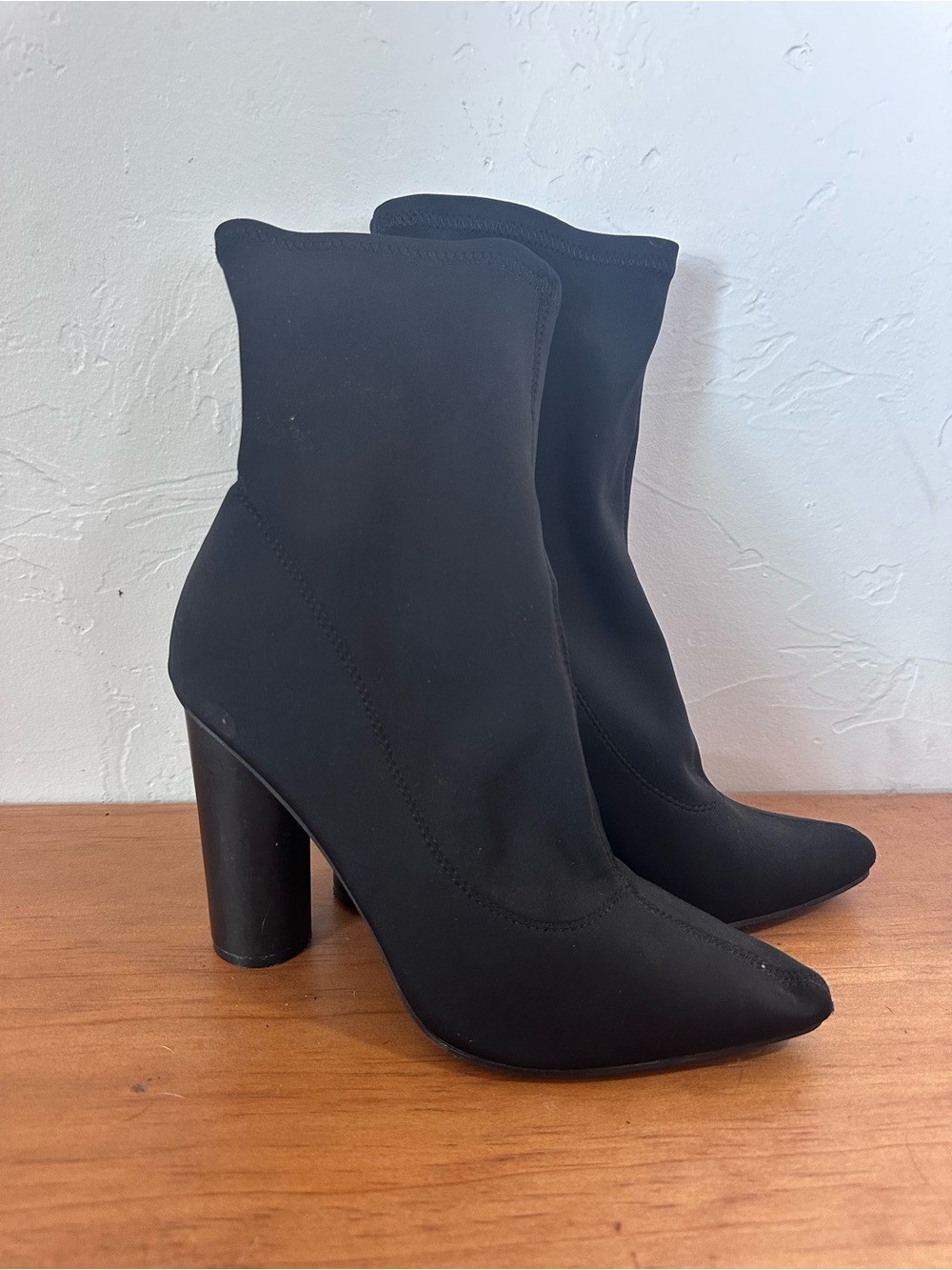 Cape Robbin Black Stretch Sock Ankle Boots with Block Heel